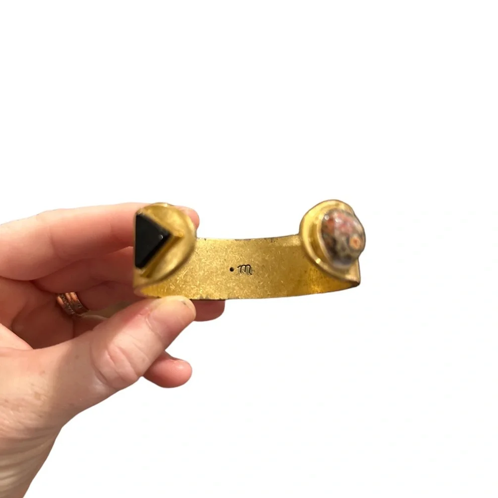 Madewell Cuff Bracelet Antique Brass Gold Stone Artsy Hippie Funky Jewlery - Picture 8 of 8